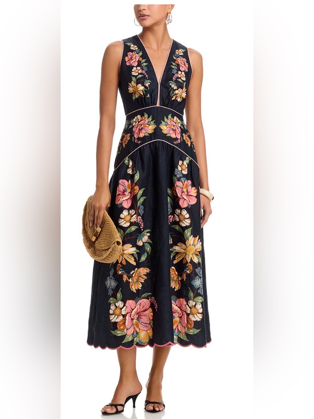 FARM Rio Maira Floral Print Linen Dress